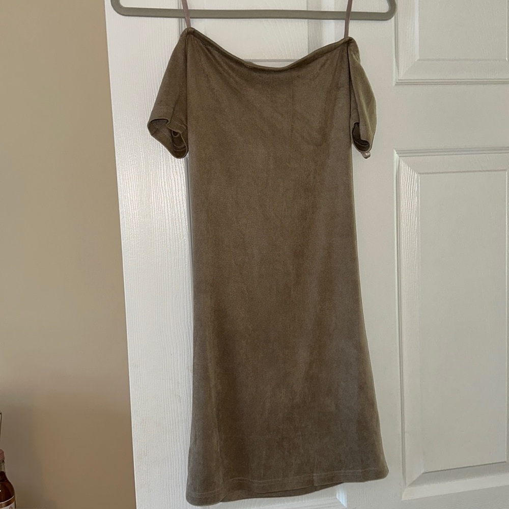Off shoulder suede bodycon mini dress